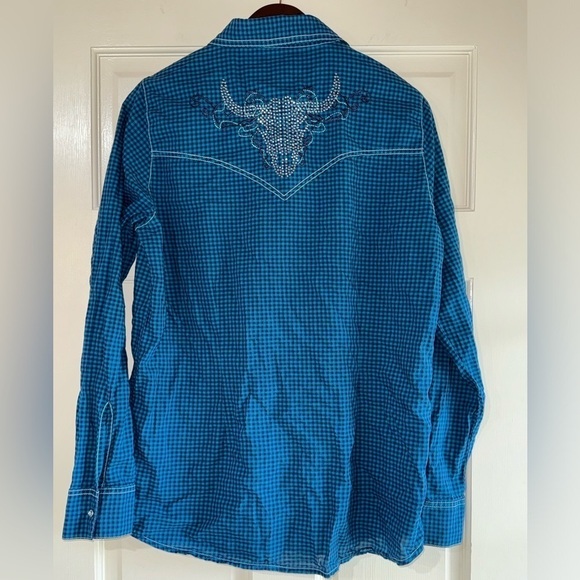 Rock 47 WRANGLER - Jeweled Cow Skull Long Sleeve Button Up - Size Large - Picture 2 of 8